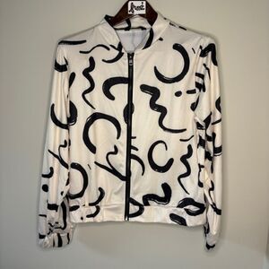 Chicme Black & Cream Zip Jacket Modern Art Pattern Women's sz M preworn